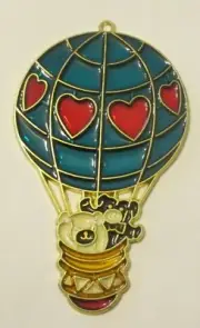 HOT AIR BALLOON SUNCATCHER BLUE WITH RED HEARTS BEARS (BALLOON SUNCATCHERS)