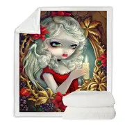 White Haired Beautiful Girl Christmas Candle Throw Blanket