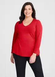[Taking Shape] Taking Shape Natural Everyday V-neck Long Sleeve Top Size 26 in Racing RED, Viscose - Plus Size Women's Tops & T Shirts Racing Red