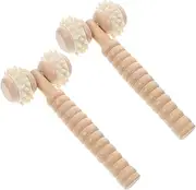 OATIPHO 2pcs Portable Wooden Handheld Roller Massager for Neck Face Back and Foot Muscle Relaxation Tool with Precision Rollers for Comprehensive Relief