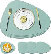 YUNJUER Silicone Placemats and Washable Coasters Set, Heat-Resistant 450 °F, Non-slip Wipeable Waterproof Table Mats for Dining Table, Restaurant, Indoor Kitchen, Outdoor, 8 Pieces, Light Green