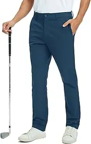 [Rouen] Golf Pants Men 8 Pockets Water Resistant Flat Front - 30"/32"/34" Chino Dress Pants Lightweight Stretch Casual Trousers