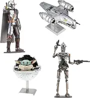 Metal Earth Fascinations Premium Series 3D Metal Model Kits Star Wars Mandalorian Set of 4 - The Mandalorian - The Child - IG-11 - Razor Crest