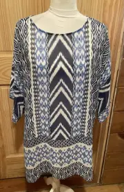 NEW Chico's Aztec Geo Hazel 3/4 Sleeve Sheer Top Size 2 (Large) ~ MSRP $99