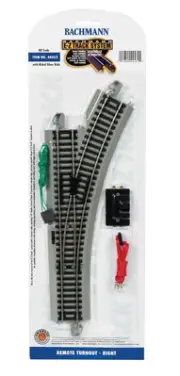Bachmann Trains SnapFit EZ TRACK REMOTE TURNOUT RIGHT 1/card NICKEL SILVER Ra