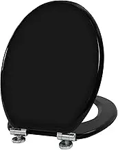 Angel Shield Wooden Toilet Seat with Adjustable Soft Close Hinges Antibacterial Molded Wood Toilet Seat Quick Release Removable Lid for Easy Cleaning and Assembly (Black)