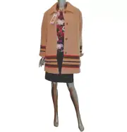 Pendleton Coat Womens Wool Topper Camel Stripe Lined Flip Back Cuff NWT