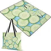 Yoogain Picnic Blanket Foldable Picnic Portable Play Mat for Kids Couples Gift Blue Cucumber Vegetable 60x80in