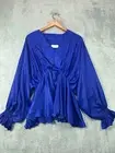 NWT Womens Tops Medium Highland Park Blouse Blue Satin Balloon Long Sleeve