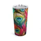 Tumbler 20oz With Lid Peacock Feather Design