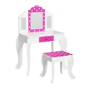 Keezi Kids Dressing Table Vanity Makeup Chair Set Wooden 3 Mirror Drawer Pink