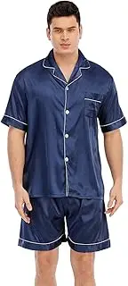 [JYHER] Silk Pajamas for Men, Classic Mens Satin Pajamas Set Men's Shorts Sleeve Pjs Set Button Down Short Sleepwear Loungewear