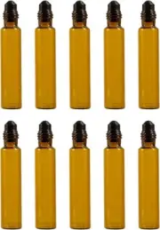 10 Pack Roll on Bottles,10ml Amber Thick Glass Bottles for Perfume essential
