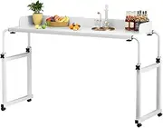 SamFansar Overbed Table with Wheels, Length Height Adjustable Overbed Desk with Raised Baffle, Cross Bed Table Desk Over Bed Laptop Desk for Home Office Bedroom Hospital White