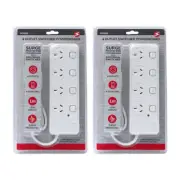 2x Surge Protected 4 Way Outlet Switched Power Board 2400W/240V/10Amp w/1m Cable