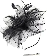 [Malaxlx] Fascinators Hat for Women Tea Party Headwear Derby Wedding Cocktail Hair Clip Flower Mesh Feathers Headband