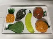 FIFTH AVENUE CRYSTAL 6 Blown Glass Fruit Art Glass Figures Banana/Orange/Pear +