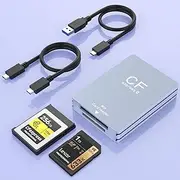 2-in-1 CFexpress Type B Card Reader & SD Card Reader, 10Gbps USB3.1 Gen2 Aluminum CFexpress Type B Adapter Camera Memory Card Reader Support Windows/Mac OS/Linux/Android with USB-A/USB-C Cable