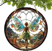 Sunlight Catcher Window Fairy Stained, Butterfly Suncatcher Stained Vintage Stained Fairy Pendant Round Stained Acrylic Sun Catcher Colourful Fairy Sun Catcher for Windows, Balconies