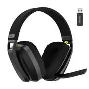 Wireless Gaming Headset with Flip Microphone for PC, PS4, PS5, 2.4GHz Wireless Bluetooth Gaming Headset Headphones with Mic for Laptop Computer, Black