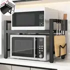 Expandable Microwave Oven Rack, 2 Tier Kitchen Countertop Shelf, Large Stand wit