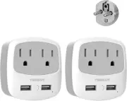 Germany France Power Adapter, Schuko Type E/F Plug Adaptor with 2 USB Ports 2 AC