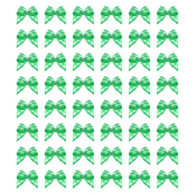 80Pcs Mini Gingham Ribbon Bow 1" Checkered Fabric Ribbon Bows Light Green White