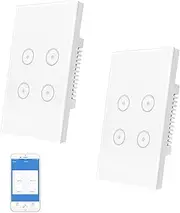 [Jinvoo] WiFi Light Switch, Smart Wall Light Switch, Crystal Glass Touch Panel, Compatible with Alexa Echo, Alexa Light Switch with Timer, Neutral Wire Required(4-Way, 2-Pack)