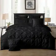 Fabric Fantastic Diamond Pintuck Queen Size Black Quilt/doona/duvet Cover Set