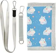 [Yoogain] Cute Cartoon Blue Hippo wallet card holder for women Trendy billfold with lanyard, cute cartoon blue hippo, 1 size, Fashion