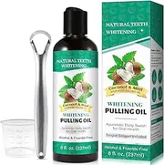 Oil Pulling 8 Fl.Oz,Mint Oil Pulling Mouthwash with Tongue Scraper, Natural Pulling Oil with Coconut & Peppermint Oil-Supports Healthy Gums & Fresh Breath