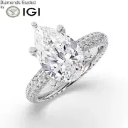 Pear Solitaire Labgrown Diamond Engagement Ring 18k White Gold 6.10 Ct F VS1