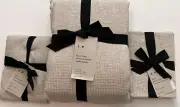 West Elm European Linen Waffle Weave Full/Queen Duvet &2 Euro Shams Natural Flax