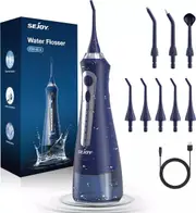 Cordless Water Flosser Dental Oral Irrigator Floss Pick Teeth Cleaner w/Jet Tips Blue