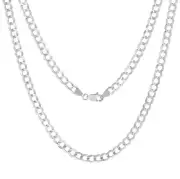 Solid 10K White Gold 5mm Cuban Curb Chain Link Mens Necklace Italian Made 30"