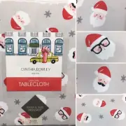 Cynthia Rowley Christmas Retro Cool Santa 70R Tablecloth Glasses Kid Snowflakes