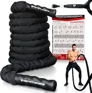 Pro Battle Ropes with Anchor Strap Kit - Upgraded Durable Protective Sleeve - 100% Poly Dacron Heavy Battle Rope for Strength Training, Cardio Workout, Crossfit, Fitness Exercise Rope