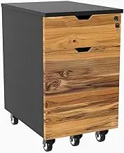 Desky Wooden Black Filing Cabinet – 3-Drawer Mobile Pedestal with Lockable Castors – Hardwood Teak Finish, Ball-Bearing Slides & Anti-Tip Design – Fits A4/Foolscap Files