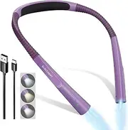 Glocusent Upgraded LED Neck Reading Light, Book Light for Reading in Bed, 30-min Timer, 3 Colors & 3 Brightness Adjustable, Rechargeable & Long Lasting, Perfect for Reading, Knitting (Purple)