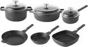GEM 9-Piece Non-Stick Cookware Set for Glass and Gas Stoves, Black