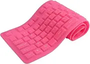 108 Key USB Silicone Keyboard Flexible Foldable Waterproof Computer Keyboard with Silent Keys for Laptop & Desktop - Portable Wired Keyboard (Pink)