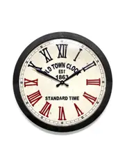Old Town Stamped Iron Wood Frame Roman Wall Clock