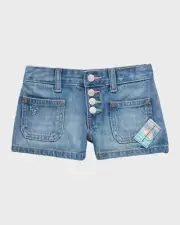 Polo Ralph Lauren Patchwork Denim Shorts Girls 5 Blue Belt Loops Button Closure