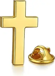 [COOLMETALJACKET] Gold Christian Cross Pin Badge | Laser Engraved on Back | Catholic Jesus Pins 3D Color Gold | Catholic Lapel Pin | Brooch for Men and Women, mm, Stainless Steel, No, mm, Stainless Steel, No