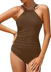 [Holipick] One Piece Bathing Suit for Women High Waisted Push Up Swimsuit Cutout Tummy Control Monokini Cut Out