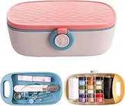 Missraza Sewing Kit, Portable Kit for Adults, Plastic Box Needle and Thread Accesories Supplies Pink 15.5x6cm(6.1x2.36in)