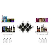 Costway Wall Mounted 7 Bottle Wine Rack Home Stacked Cellar Storage Orangizer w/2 Wine Glass Rack & Shelf Bistro Bar