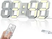 COVERY Digital Wall Clocks - 15'' 3D LED, Warm Light and Modern White Frame