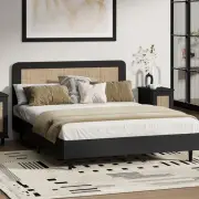 Bed Frame Queen Double King Single Size Beds Real Rattan Headboard Oikiture