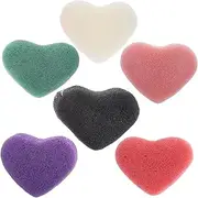 SHERCHPRY 6Pcs Heart Shape Facial Cleaning Sponges Gentle Exfoliating Face Wash Tool for Cleansing Versatile Use Face Body Stylish Colors for Daily Skincare Routine